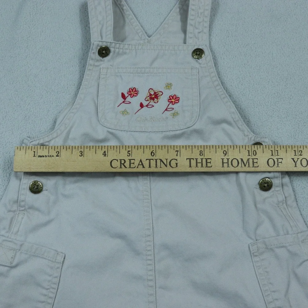VTG OshKosh B'gosh Jumper Dress Tan Kids 5T Embroidered Floral Twill Overall
